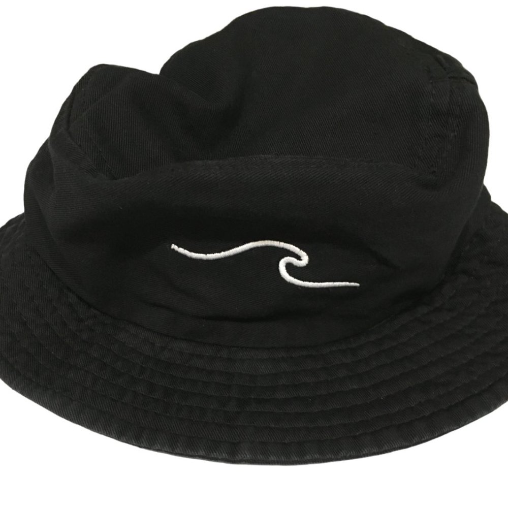 Bucket Ocean Wave Hat Black Embroidered NEW
